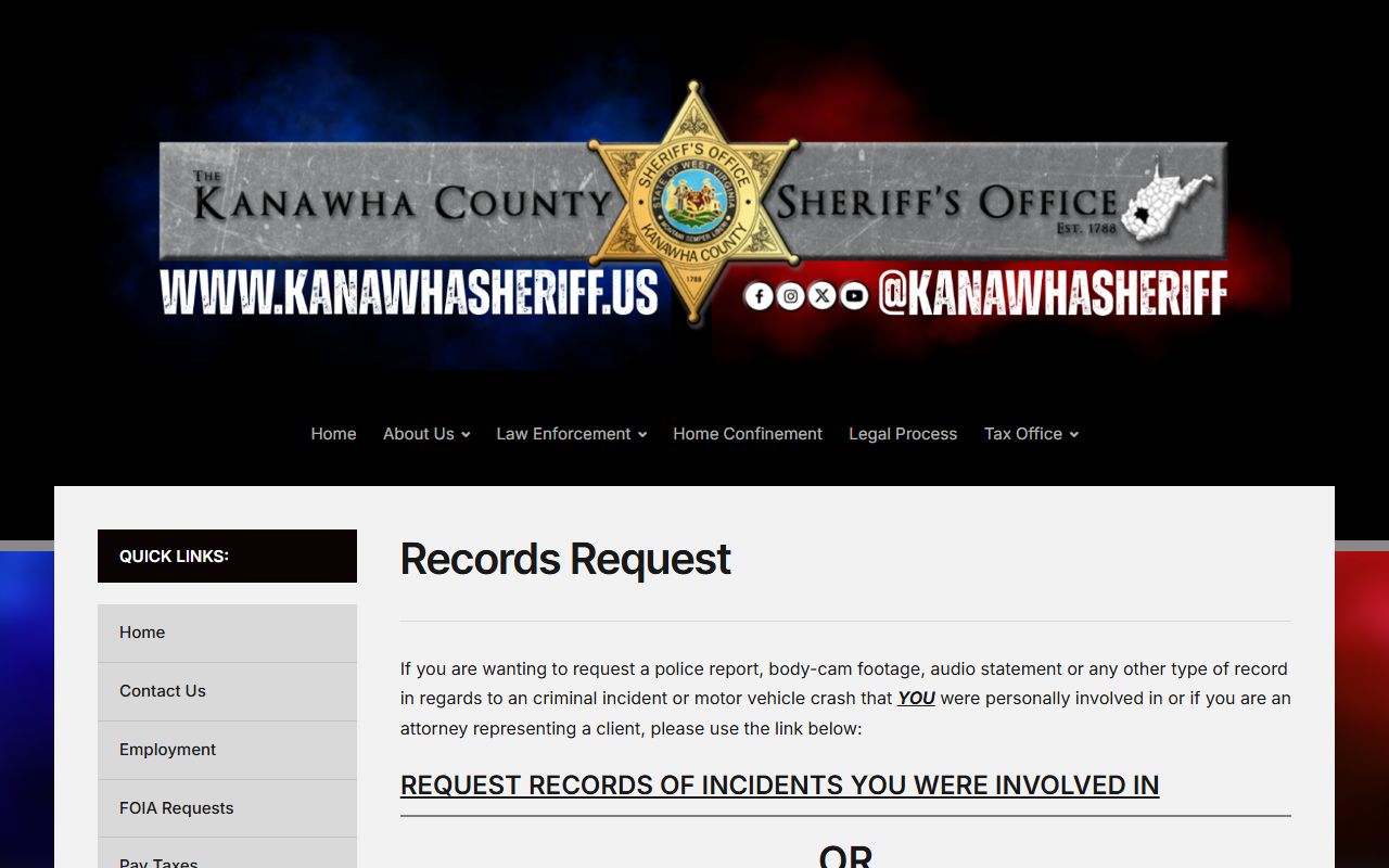 Kanawha County jail mugshots records request routing page